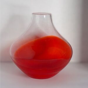MCM Style Red Wave Teardrop Glass Vase